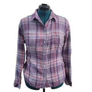 Riders by Lee Long Sleeve Button Down Shirt Purple Plaid 100% Cotton Size XL